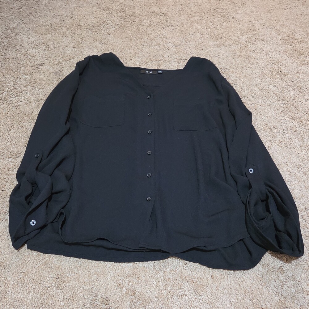 Apt 9 Black Blouse Womens XL V-Neck Roll Tab Sleeve Lightweight Shirt Casual Top - Picture 10 of 16